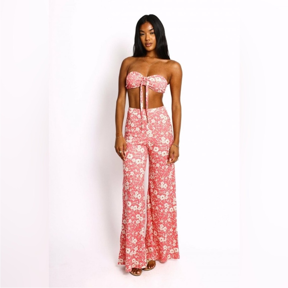 RESA Floral Pink Guava Wide Leg Pants Set